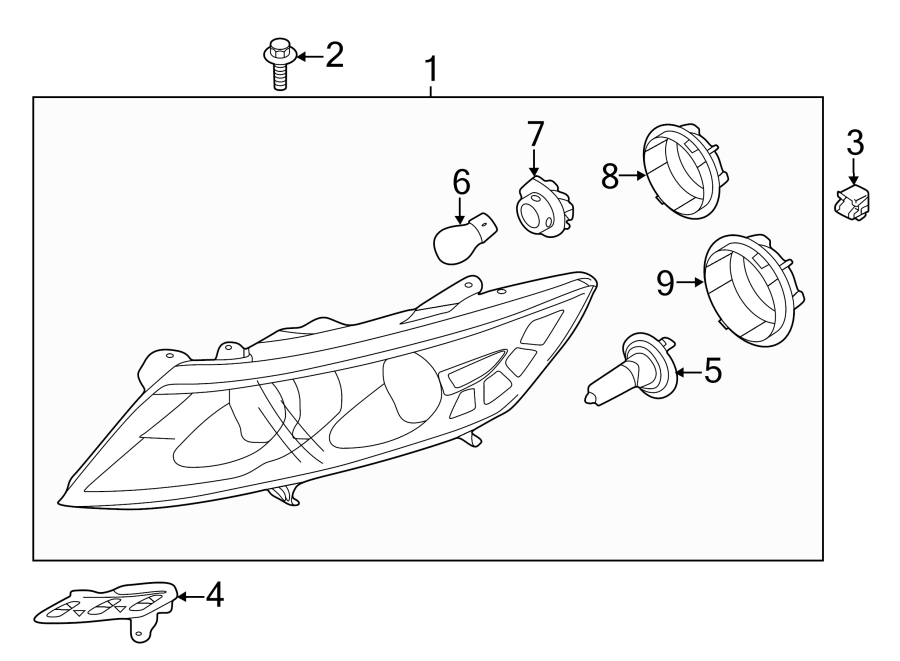 Kia Optima Headlight Assembly. Optima Hybrid; Left; w/o HID Xenon; w/LED. W/XENON, W